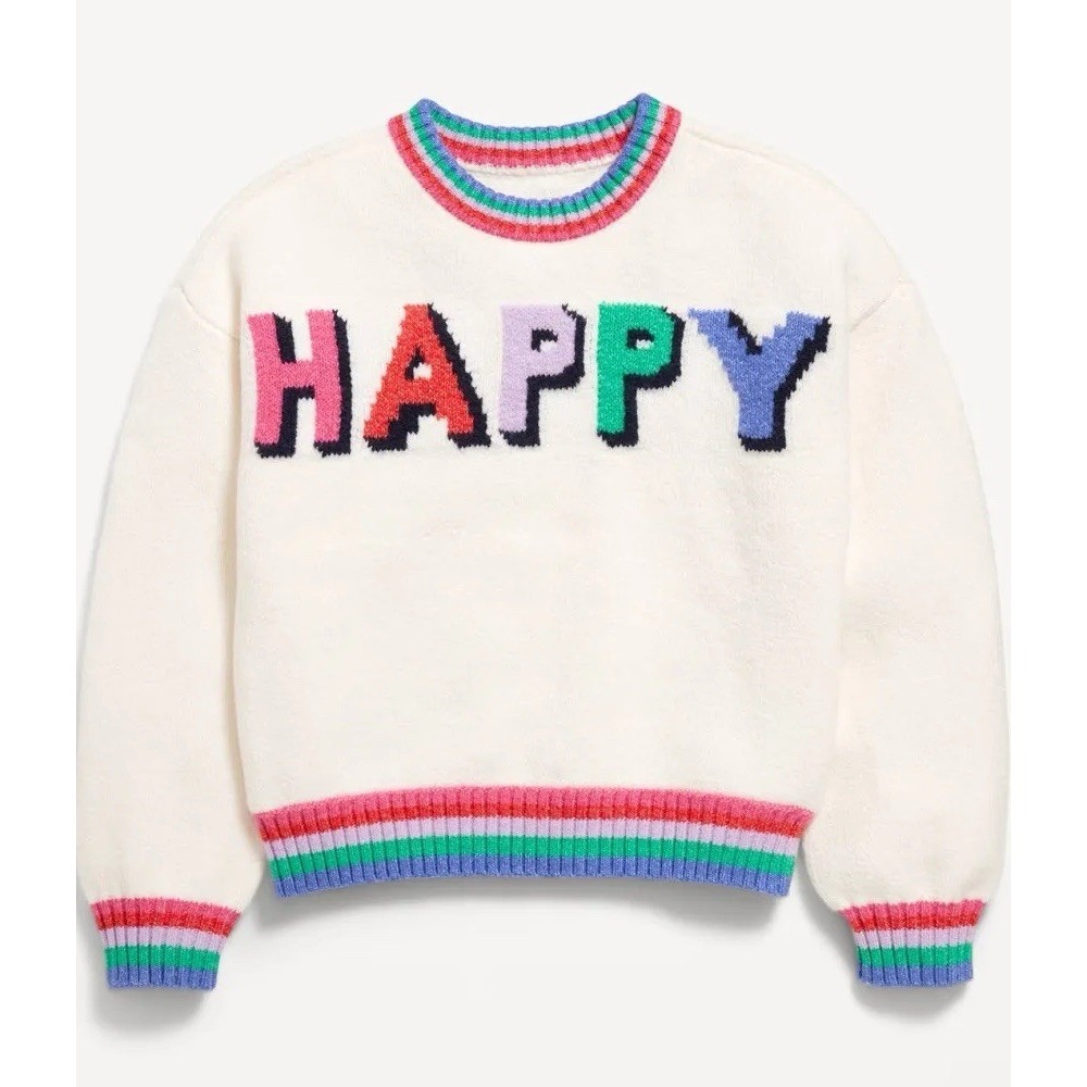 OLD NAVY Popular GIRLS Happy SoSoft‎ Crew-Neck Graphic Sweater NWT Size S (6-7)